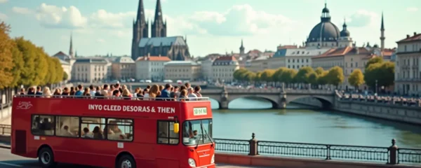 Open-top double-decker bus with panoramic views of iconic European city landmarks